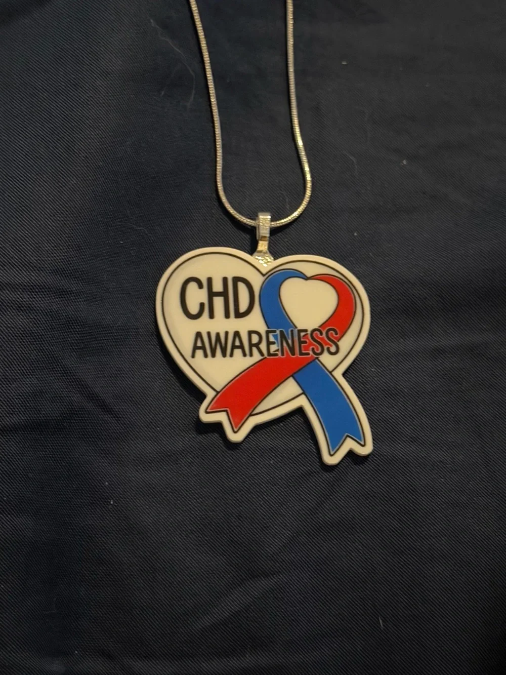 CHD Awareness Heart Ribbon Necklace in Red and Blue